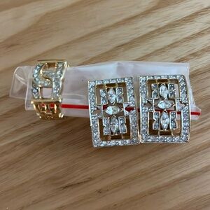 Costume diamond clip-on earrings  and ring